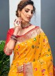 Yellow And Red Color Banarasi Silk Saree